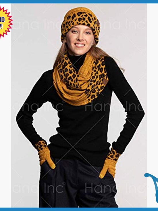 Chunky Cable Knit Beanie Scarf Gloves Set, Acrylic, One Size, Machine Washable